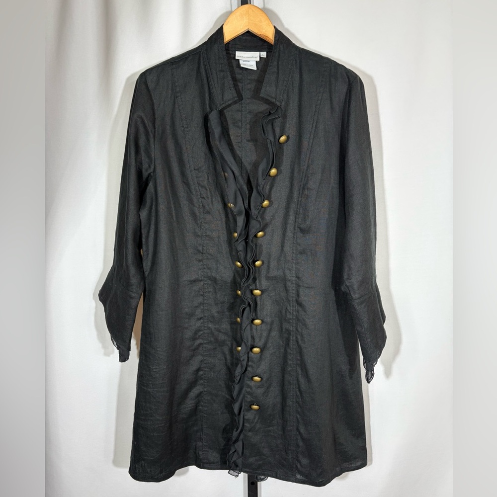 Soft Surroundings Black 100% Linen Ruffled Front Jacket Women’s Size Large - Picture 1 of 8
